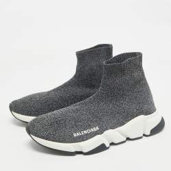 Balenciaga Grey Knit Fabric Speed Trainer Slip On Sneakers Size 40