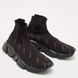 Balenciaga Black Knit Fabric Speed Trainer Sneakers Size 38
