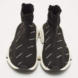 Balenciaga Black/White Knit Fabric Allover Logo Speed Trainer Sneakers Size 37