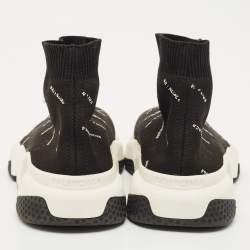 Balenciaga Black/White Knit Fabric Allover Logo Speed Trainer Sneakers Size 37