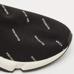 Balenciaga Black/White Knit Fabric Allover Logo Speed Trainer Sneakers Size 37