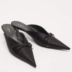 Balenciaga Black Logo Satin Bow Knife Mules Size 39.5