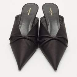 Balenciaga Black Logo Satin Bow Knife Mules Size 39.5