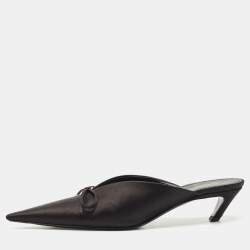 Balenciaga Black Logo Satin Bow Knife Mules Size 39.5