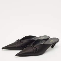 Balenciaga Black Logo Satin Bow Knife Mules Size 39.5