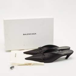 Balenciaga Black Logo Satin Bow Knife Mules Size 39.5