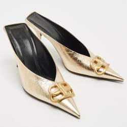 Balenciaga Gold Leather BB Knife Mules Size 35