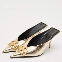 Balenciaga Gold Leather BB Knife Mules Size 35