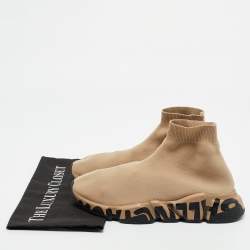 Balenciaga Beige Knit Fabric Speed Trainer High Top Sneakers Size 37