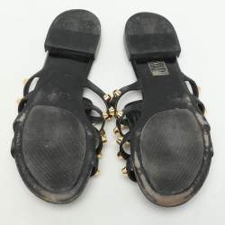 Balenciaga Black Leather Studded Arena Flat Slides Size 39.5