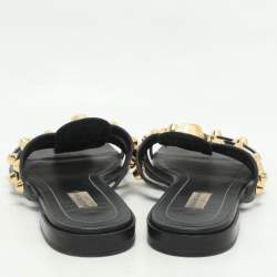Balenciaga Black Leather Studded Arena Flat Slides Size 39.5
