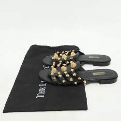 Balenciaga Black Leather Studded Arena Flat Slides Size 39.5
