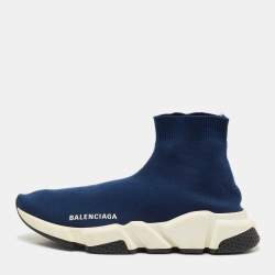 Balenciaga Dark Blue Knit Fabric Speed Trainer Sneakers Size 38