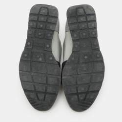 Pre Owned Balenciaga Grey/Silver Knit Fabric and Leather Race Runner Low Top Sneakers Size 37