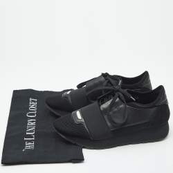 Pre Owned Balenciaga Black Leather and Mesh Race Runner Low Top Sneakers Size 36