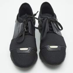 Pre Owned Balenciaga Black Leather and Mesh Race Runner Low Top Sneakers Size 36