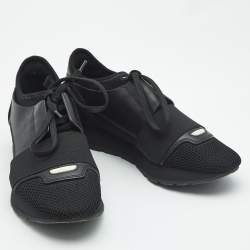 Pre Owned Balenciaga Black Leather and Mesh Race Runner Low Top Sneakers Size 36