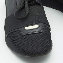 Pre Owned Balenciaga Black Leather and Mesh Race Runner Low Top Sneakers Size 36