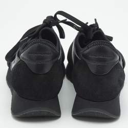 Pre Owned Balenciaga Black Leather and Mesh Race Runner Low Top Sneakers Size 36