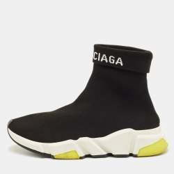 Pre Owned Balenciaga Speed Trainer Size 37 Black Knit Fabric High Top Sneakers
