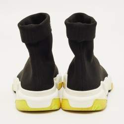Pre Owned Balenciaga Speed Trainer Size 37 Black Knit Fabric High Top Sneakers