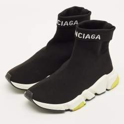 Pre Owned Balenciaga Speed Trainer Size 37 Black Knit Fabric High Top Sneakers