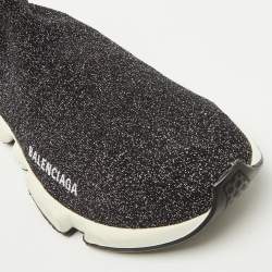 Balenciaga Shimmery Black Metallic Knit Fabric Speed Trainer Sneakers Size 39