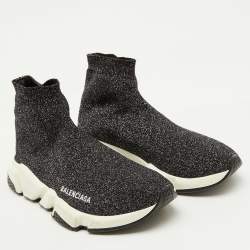 Balenciaga Shimmery Black Metallic Knit Fabric Speed Trainer Sneakers Size 39