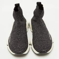 Balenciaga Shimmery Black Metallic Knit Fabric Speed Trainer Sneakers Size 39