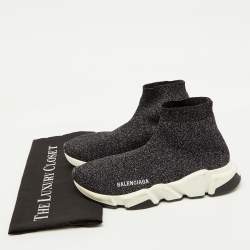 Balenciaga Shimmery Black Metallic Knit Fabric Speed Trainer Sneakers Size 39