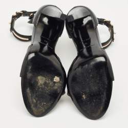 Pre Owned Balenciaga Black Leather Buckle Detail Ankle Strap Sandals Size 39