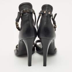 Pre Owned Balenciaga Black Leather Buckle Detail Ankle Strap Sandals Size 39