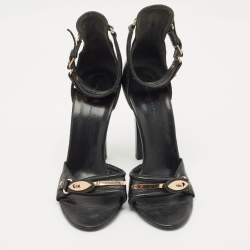 Pre Owned Balenciaga Black Leather Buckle Detail Ankle Strap Sandals Size 39
