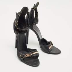 Pre Owned Balenciaga Black Leather Buckle Detail Ankle Strap Sandals Size 39