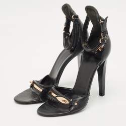 Pre Owned Balenciaga Black Leather Buckle Detail Ankle Strap Sandals Size 39