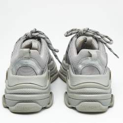 Pre Owned Balenciaga Silver Faux Leather and Mesh Triple S Sneakers Size 36