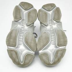 Pre Owned Balenciaga Silver Faux Leather and Mesh Triple S Sneakers Size 36