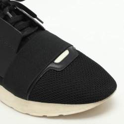 Pre Owned Balenciaga Black/Pink Leather and Mesh Race Runner Low Top Sneakers Size 40