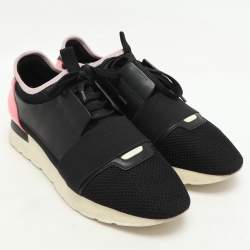 Pre Owned Balenciaga Black/Pink Leather and Mesh Race Runner Low Top Sneakers Size 40