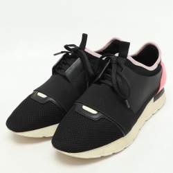 Pre Owned Balenciaga Black/Pink Leather and Mesh Race Runner Low Top Sneakers Size 40