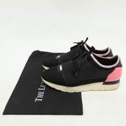 Pre Owned Balenciaga Black/Pink Leather and Mesh Race Runner Low Top Sneakers Size 40