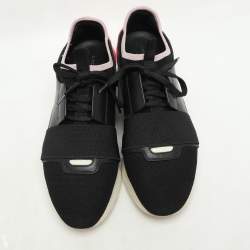 Pre Owned Balenciaga Black/Pink Leather and Mesh Race Runner Low Top Sneakers Size 40