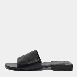 Pre Owned Balenciaga Black Leather Box Flat Mules Size 37