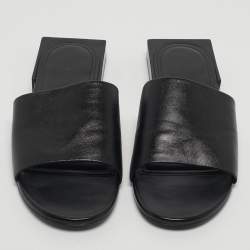 Pre Owned Balenciaga Black Leather Box Flat Mules Size 37