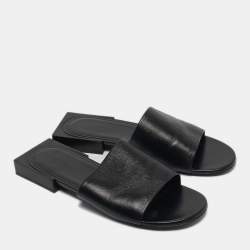 Pre Owned Balenciaga Black Leather Box Flat Mules Size 37