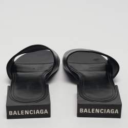 Pre Owned Balenciaga Black Leather Box Flat Mules Size 37