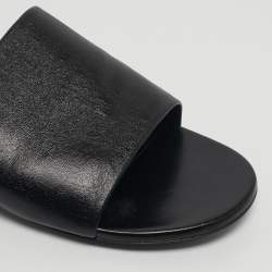 Pre Owned Balenciaga Black Leather Box Flat Mules Size 37