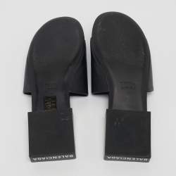 Pre Owned Balenciaga Black Leather Box Flat Mules Size 37