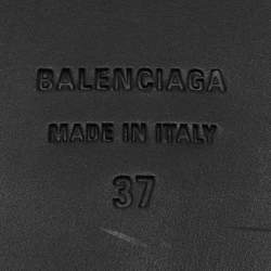 Pre Owned Balenciaga Black Leather Box Flat Mules Size 37