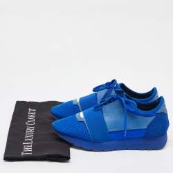 Pre Owned Balenciaga Blue Leather, Suede and Mesh Race Runner Low Top Sneakers Size 39